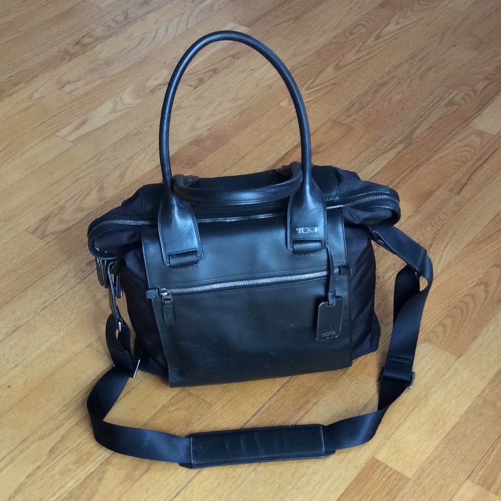 Tumi leather and fabric briefcase tote